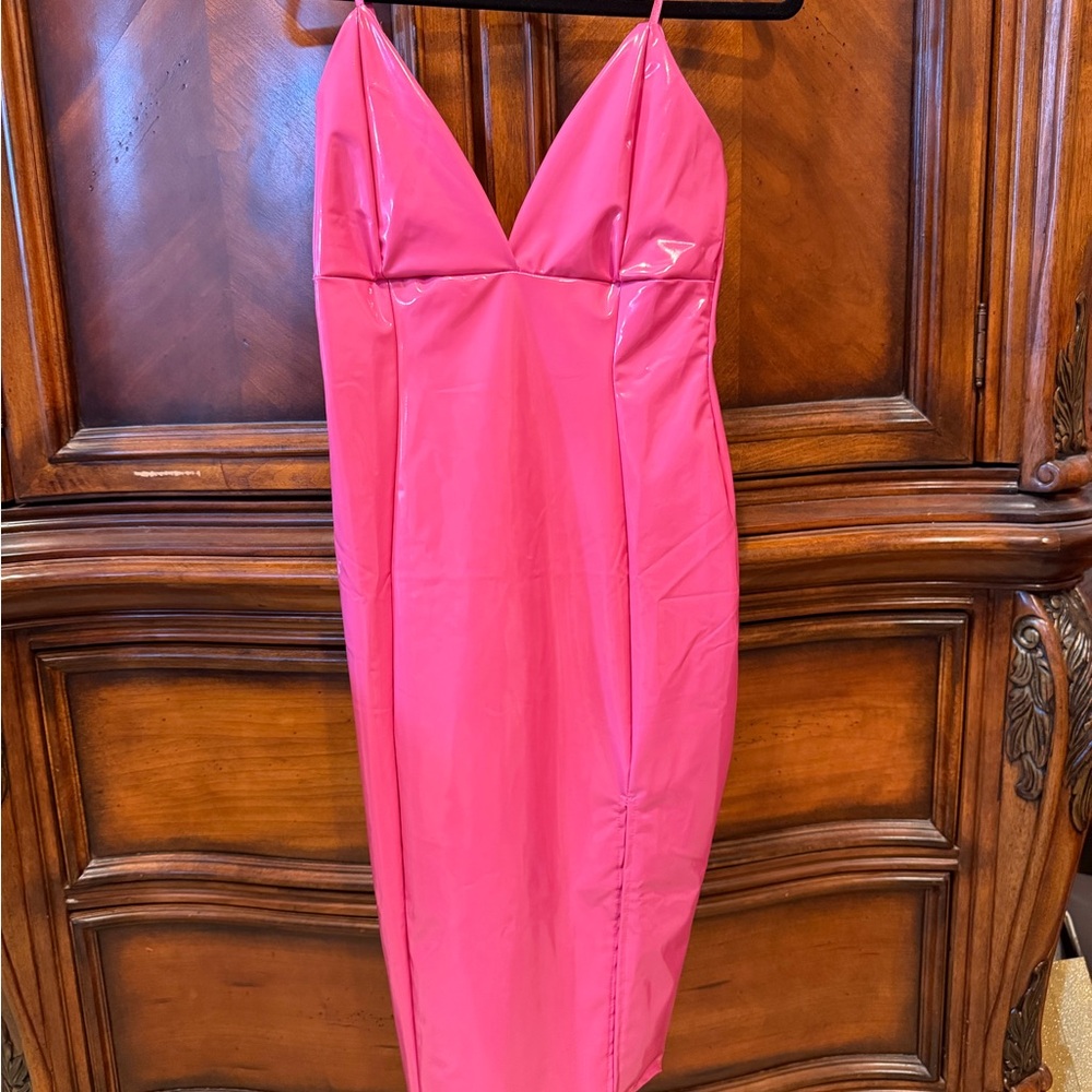 Fashion Nova Hot Pink Vinyl Mini Dress